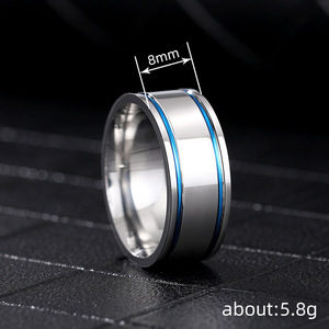Anillo de Boda para Hombre de Acero Inoxidable con Incrustaciones Azules, Diseño Geométrico Moderno DJ078 - Product Image 4