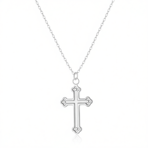 Collar con colgante de cruz Amy Amy, cadena de acero inoxidable chapada en plata para mujer, joyería religiosa clásica, regalo para uso diario - Product Image 4