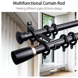 IKSUN 19/22ft longues tringles à rideaux modernes suspendues <span class=keywords><strong>tringle</strong></span> à <span class=keywords><strong>rideau</strong></span> noire Simple industrielle pour <span class=keywords><strong>grande</strong></span> fenêtre - Product Image 2