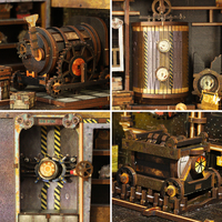 Kit DIY de niche à livres Steampunk en gros, kit de maison miniature DIY, maison de poupée miniature avec éclairage LED pour serre-livres