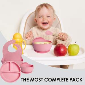 Nouvel ensemble d'alimentation pour bébé en silicone sans BPA 2026 avec bavoirs mignons, assiettes à ventouse et tasse à eau pour 0-12 mois - Product Image 5