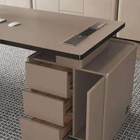 Table de bureau professionnelle haut de gamme avec armoire de rangement et câblage dissimulé, espace de travail de direction au design élégant