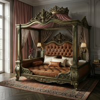Lit de luxe pour animaux de compagnie, canapé-lit pour chien en bois massif de style baroque, velours capitonné, mobilier design pour animaux de compagnie pour villa et hôtel