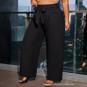 Pantalones de vestir de verano para mujer, estilo europeo-americano, nuevos, casuales para el trabajo, de pierna ancha, talla grande, con cremallera y lazo plano. - Product Image 5