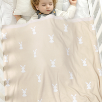 Couverture en coton tricotée pour bébé, motif lapin mignon, serviette de bain, tissu d'emmaillotage, couette pour bébé, couverture de poussette pour nourrissons