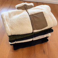 Veste en polaire sherpa streetwear personnalisée unisexe, veste d'hiver patchwork avec logo brodé