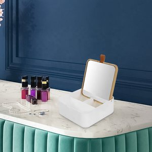 BSCI recyclage miroir de table en bambou au design carré de haute qualité miroir cosmétique en bambou avec rangement en plastique - Product Image 6