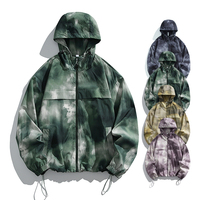 Vestes coupe-vent unisexes élégantes à capuche, design ample, avec doublure en mesh, logo personnalisé, tie-dye, imperméables, en softshell