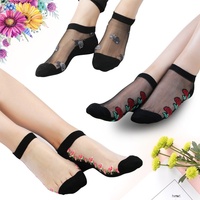 Collants fins et sexy en soie cristalline printemps/été, doublure en coton absorbant la transpiration, anti-crevasses, motif dessin animé, chaussettes transparentes