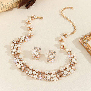 Conjunto de 3 uds de collar y pendientes de aleación con perlas de imitación, accesorios de joyería para boda, regalo para mujer - Product Image 3