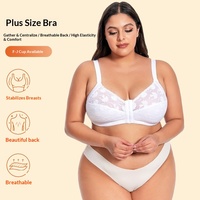 Sujetador de encaje inalámbrico de copa completa para busto grande, lencería sexy de talla grande con cierre frontal, transpirable y de corte alto.