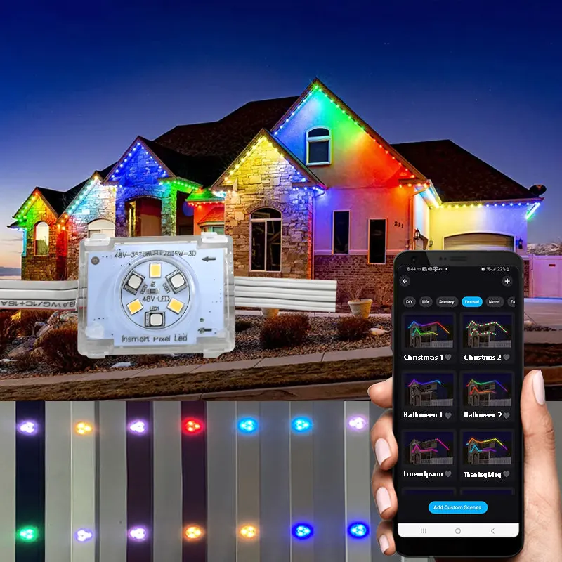 Méduse Lumière Rgbw Dc48V Pixel Lumière Extérieure Ip68 Maison Mur Extérieur De Maison Permanent De Noël Led Point Lumière