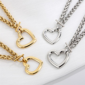 Popular 18k Gold Plated <b>love</b> Stainless Steel Heart Pendant Necklace <b>Bracelet</b> Jewelry Set - Product Image 1