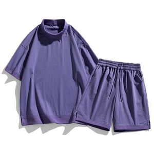 Camiseta de seda helada con logo personalizado y pantalones cortos, conjunto de dos piezas para hombre, de verano, de marca, de secado rápido, informal y elegante. - Product Image 5