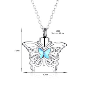 Blaue Kristall-Schmetterlings-Halskette, Aschebehälter-Urnenanhänger, Edelstahl-Einäscherungsschmuck mit 20-Zoll-Kette und Füllset - Product Image 6