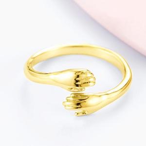 Two Hands <strong>Hugging</strong> Open Adjustable Couple <strong>Ring</strong> <strong>Silver</strong> Plated Warm Embrace Band Jewelry Gift - Product Image 4