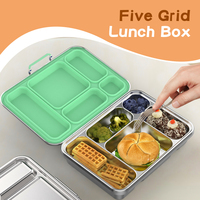 Boîte à bento Risheng mignonne, étanche, compatible micro-ondes, en acier inoxydable 304 de qualité alimentaire, 5 compartiments, prête pour FBA, pour enfants