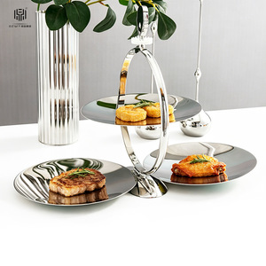 <b>Folding</b> Fruit Platter 304 Stainless Steel <b>Round</b> Retro Design Durable Polished Surface <b>Table</b> Decoration - Product Image 4