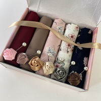 Yomo Coffret Cadeau Foulard Hijab en Mousseline Imprimé Musulman Arabe Fleur Femme Islam Châles et Étoles Foulard Femme Turban