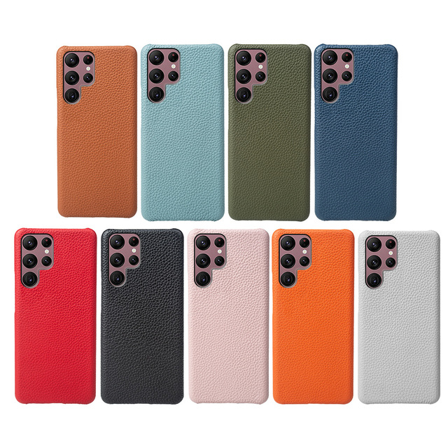 Grain Genuine Leather Phone Case for Samsung S24 Ultra Slim Litchi Pattern Lather Phone case for Samsung S24 S23 FLC04