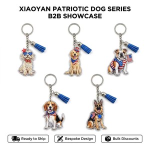 <span class=keywords><strong>Porte</strong></span>-clés personnalisé en acrylique blanc pailleté avec impression UV Golden Retriever patriotique, souvenir du 4 juillet, cadeau de la fête de l'Indépendance, avec <span class=keywords><strong>pompon</strong></span>, prêt à expédier - Product Image 6
