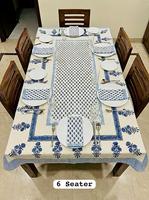 Nappe de table moderne à motifs floraux imprimés à la main en 100 % coton avec serviettes pour 6 personnes, usage domestique