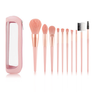 Set de 10 Brochas de Maquillaje con Mango de Madera Rosa, Veganas, de Pelo Suave, con Logotipo Personalizado, para Base, Corrector, Rubor, con Bolsa - Product Image 2