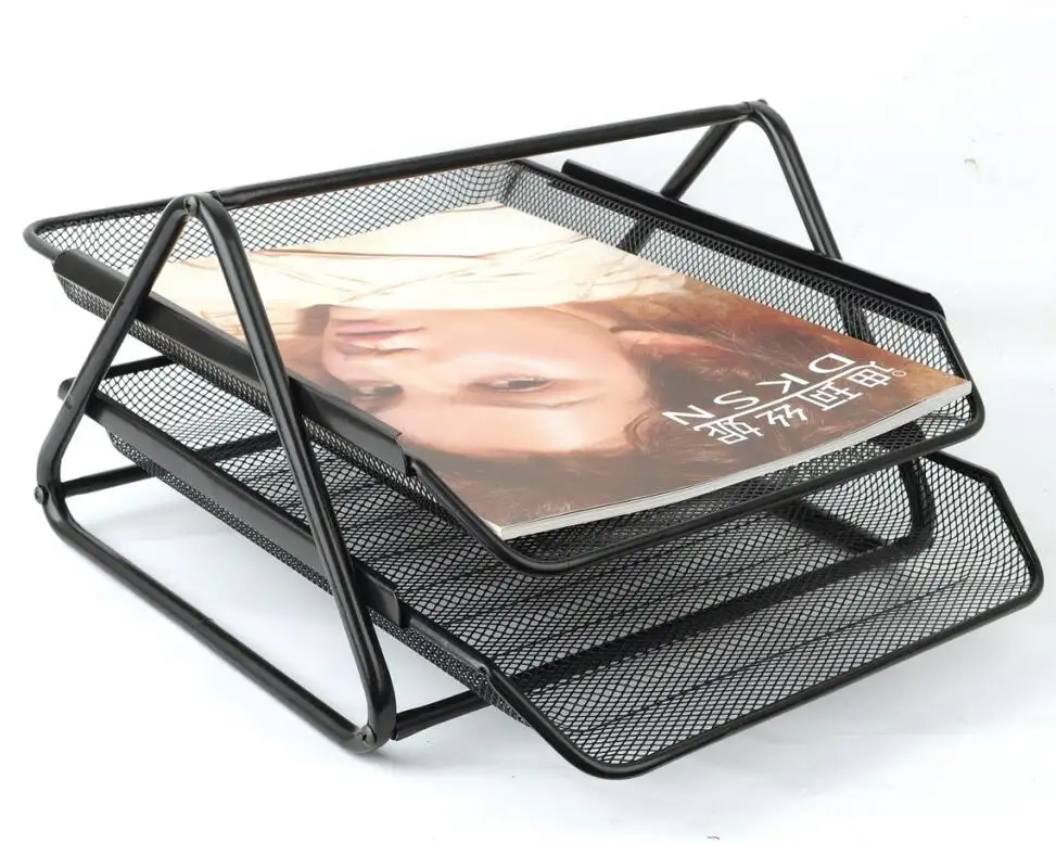 Hot sale office desk organizer 2 tier mesh paper file document stackable letter tray