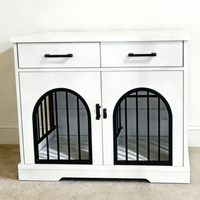 Cage à chien carrée en bois de style meuble avec tiroirs, fermeture auto-agrippante, niche décorative d'intérieur, double porte, maison pour animaux, table d'appoint