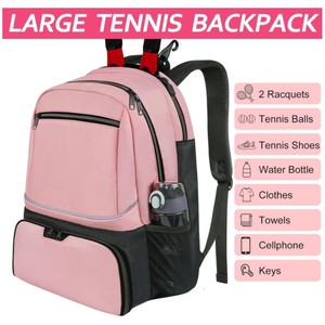 Sports Racket <b>Backpack</b> Large Capacity <b>Waterproof</b> Shoe Storage Outdoor Sports Pink Unisex Casual <b>Backpack</b> With Detachable Straps - Product Image 5