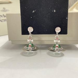 Boucles d'oreilles tendance Empress Dowager Orb UFO Saturne, design de niche, diamants colorés, accessoires d'oreille pour femme - Product Image 3