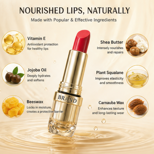 Lápiz Labial Mate Rojo a Rayas Orgánico al por Mayor, Antiadherente, para Maquillaje Diario, Marca Privada - Product Image 2