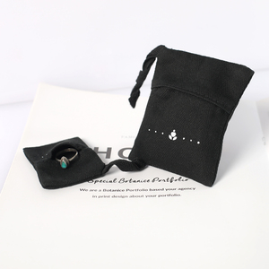 Sac à main en coton personnalisé, pochette en toile noire avec cordon de serrage, sacs d'emballage recyclables pour bijoux, cosmétiques et échantillons - Product Image 2