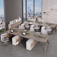 Poste de travail de bureau moderne à plan ouvert pour 4 à 6 personnes, table de bureau avec cloison et armoire de rangement