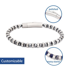 Bracciale Archy Trendy da uomo placcato oro 18K con onice nera e ematite, perline esagonali sfaccettate in acciaio inossidabile opaco - Regalo - Product Image 2