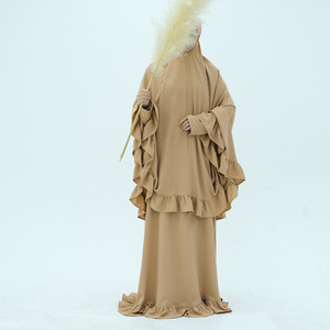 Ensemble deux pièces de robe <span class=keywords><strong>hijab</strong></span> à volants pour femmes musulmanes Abaya Khimar Kaftan vêtement de prière du Ramadan Eid <span class=keywords><strong>Djellaba</strong></span> robe abaya avec foulard - Product Image 5