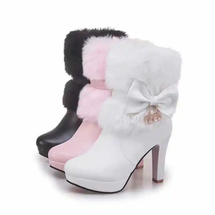 2021 nuovo design bianco pelliccia donne tacco alto stivali sexy stivali invernali