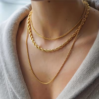 Chaîne Torsadée Cubaine en Acier Inoxydable Plaquée Or 18K, Épaisse et Fine, 2mm 3mm 4mm 5mm 8mm, Pour Femmes et Hommes