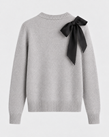 Pull en tricot personnalisé pour femme, col rond, noir, épaule à nœud gris clair, manches longues, service ODM