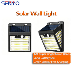 Lampe murale solaire 121 LED avec capteur PIR, 3 modes, charge rapide, longue durée <span class=keywords><strong>de</strong></span> <span class=keywords><strong>vie</strong></span> <span class=keywords><strong>de</strong></span> la batterie, éclairage extérieur pour jardin - Product Image 1
