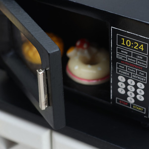 Casa de muñecas 1:12, muebles <span class=keywords><strong>miniatura</strong></span> de madera para cocina, microescena, <span class=keywords><strong>horno</strong></span> <span class=keywords><strong>microondas</strong></span> negro en <span class=keywords><strong>miniatura</strong></span> - Product Image 5