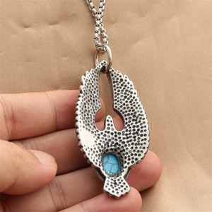 Yunnique – pendentif aigle turquoise en argent tibétain pour hommes, collier au design géométrique rétro, bijoux cadeau 280599 - Product Image 3