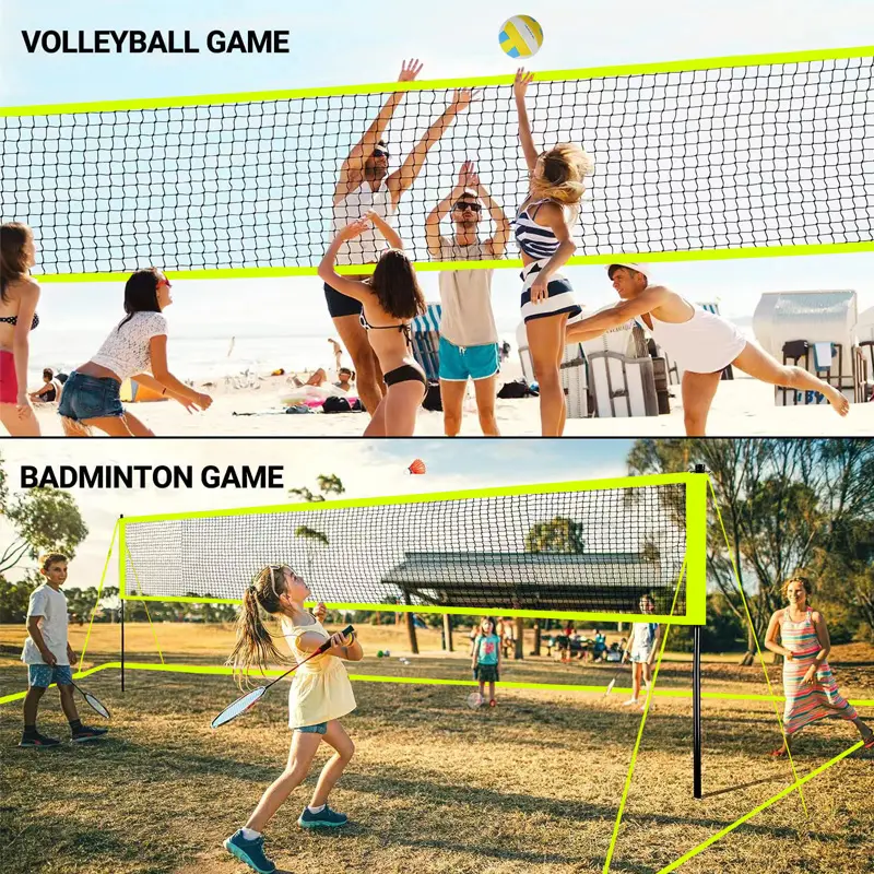 Volleyball and Badminton Combo Set Outdoor Backyard Portable Lawn Beach Professional,Badminton and Volleyball Combo Set