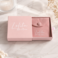 Boîte à bijoux en papier rose personnalisée de luxe avec logo et pochette en microfibre, ensemble d'emballage de bijoux personnalisé