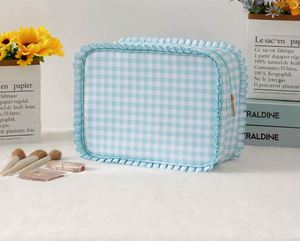 Bolsa de Maquillaje de Viaje con Volantes y Diseño a Cuadros, Bolsa de Aseo Portátil de Gran Capacidad con Patrón de Cuadros - Product Image 6