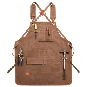 Heavy Duty Tool Apron, Waxed Canvas Work Apron for Men, Adjustable Woodworking & Machinist Shop Apron with Tool Pockets