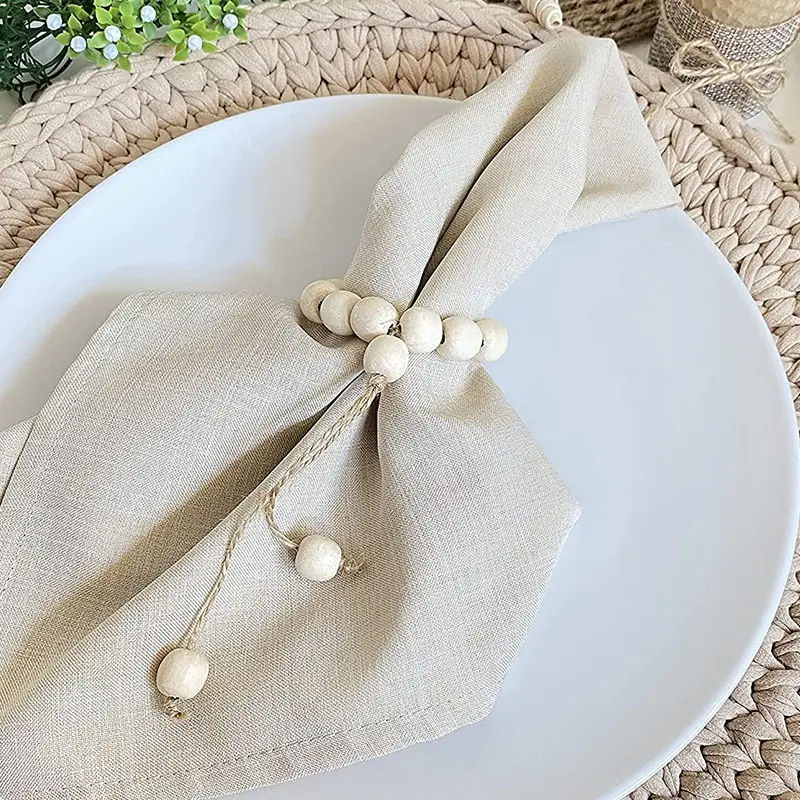 Portatovaglioli fatti a mano con perline in legno naturale con nappe decorazioni per la tavola portatovaglioli con perline corda nappa decorazione per la casa