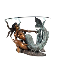 Sculpture de dauphin en bronze coulé, table décorative en métal, tables basses hautes