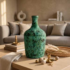Vase de table moderne en cuivre Harican, pot à fleurs, patine verte, finition texturée, bouteille décorative pour la maison - Product Image 3