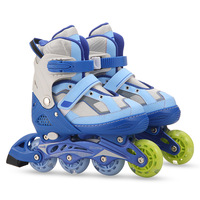 Patins à roulettes en ligne pour enfants bleu-gris rafraîchissant, coque en maille PU, roulements ABEC-7, roues simples, respirants et lumineux